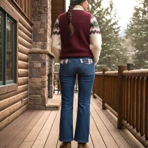 Vintage 70s Rappers Bell Bottom Jeans Dark Blue Denim Womens 32